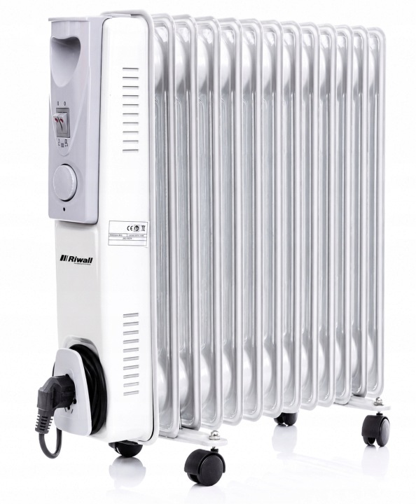 Riwall PRO Żeberson olejový radiátor 2500 W – 13 rebier, termostat, biely