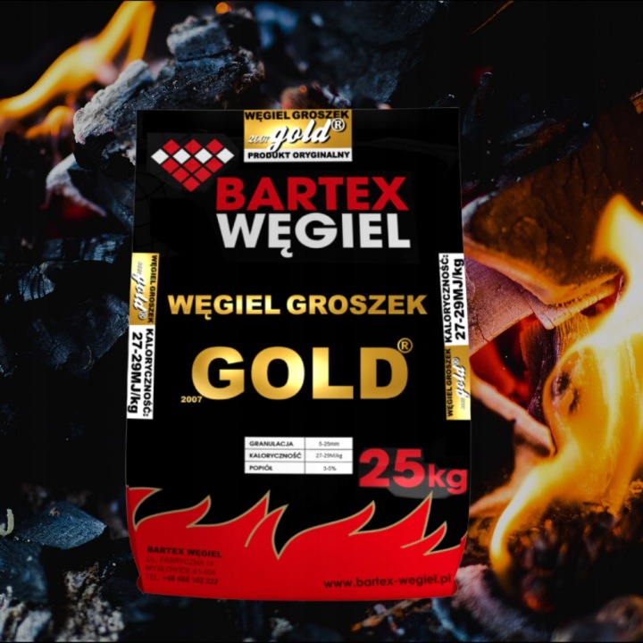 BARTEX GOLD PREMIUM Hrachové uhlie 25 kg – Výhrevnosť 27–29 MJ/kg